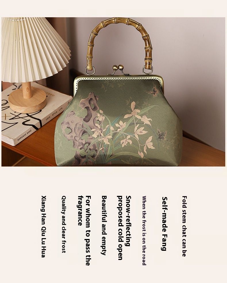 Fragrant cloud yarn ancient style banquet cheongsam hanfu printed bamboo handbag_voghion.com