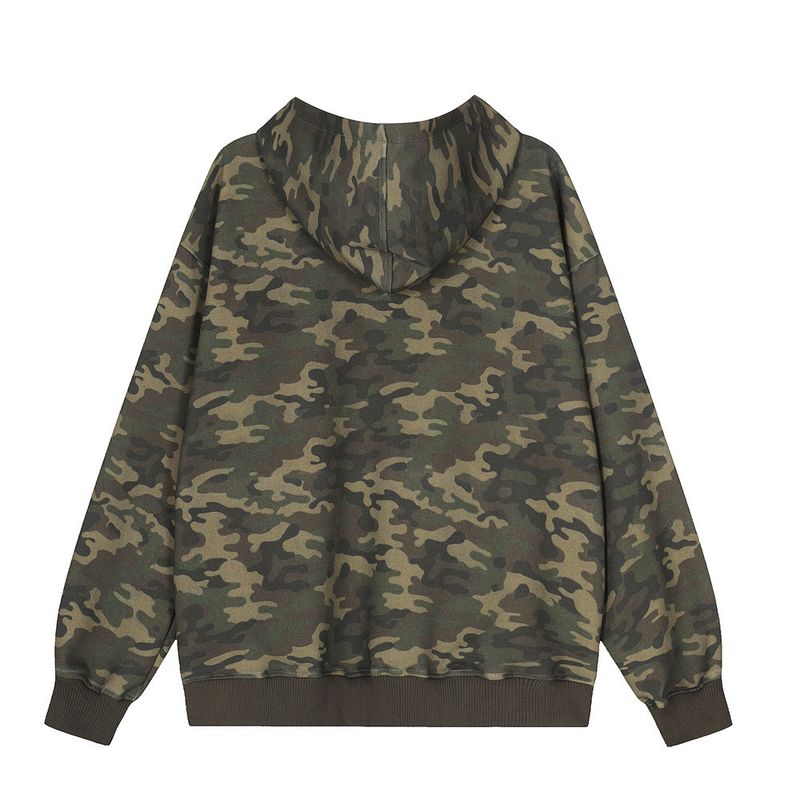 Felpa con cappuccio mimetica in stile americano, primavera autunno, cardigan con mezza cerniera e ricamo floccato da uomo alla moda_voghion.com