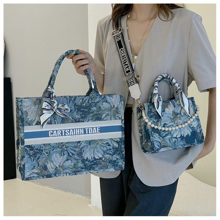Borsa tote portatile alla moda e alla moda di grande capacità in tela di perle 2023, trama unica, borsa a tracolla versatile_voghion.com