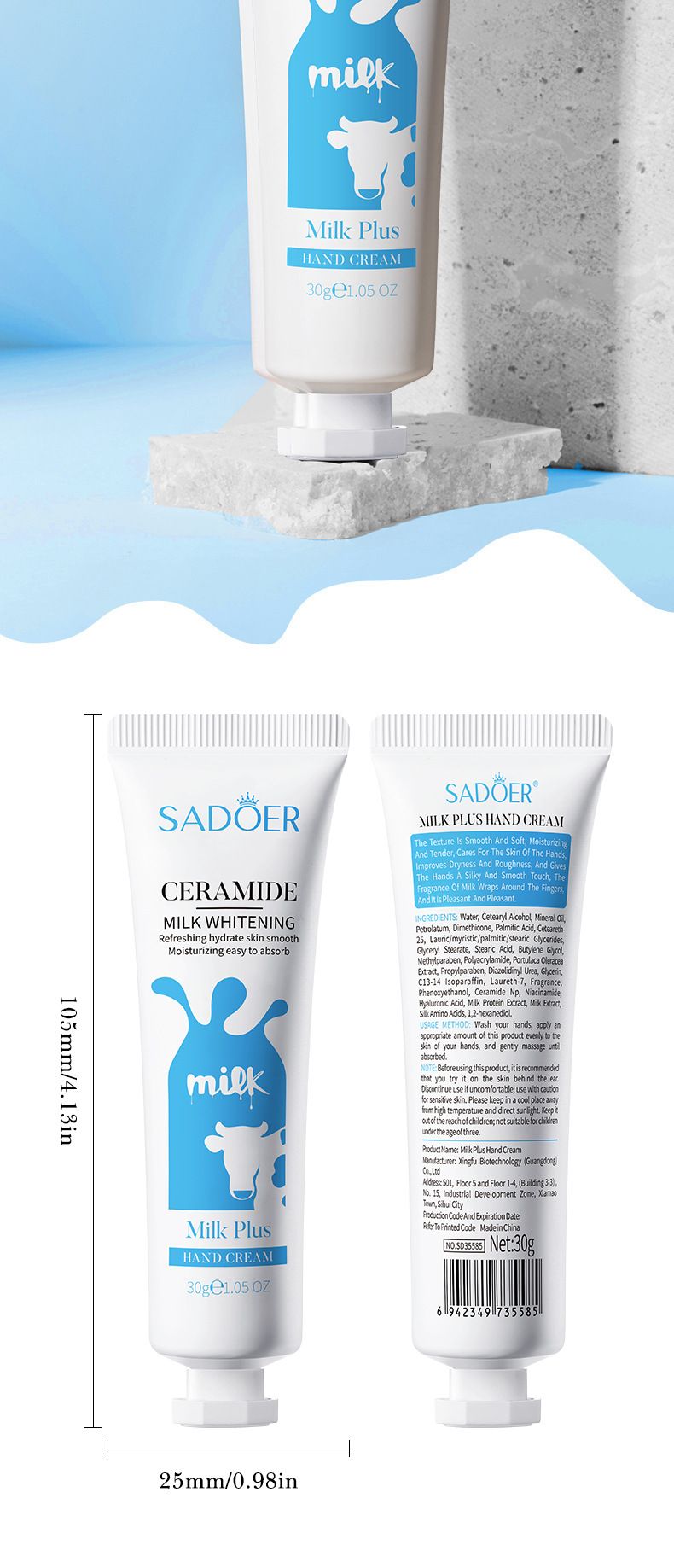 SADOER Milk Double Moisturizing Hand Cream 30g Moisturizing Moisturizing Refreshing Non-greasy, Small Hand Cream_voghion.com