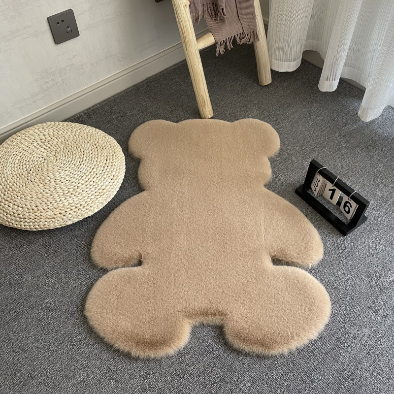 Plush Bear Rug Cute Cartoon Decorative Room Rug Super Soft Carpet Solid Color Floor Mat Bedroom Children Room Bedside Floor Rug_voghion.com