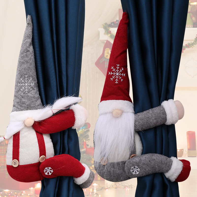Neue Weihnachtsdekorationsprodukte, Schneeflockenhut, Wald, alter Mann, seitlicher Umarmungsvorhang, Knopf, Türbehang, Türvorhang, Vorhangbehang_voghion.com