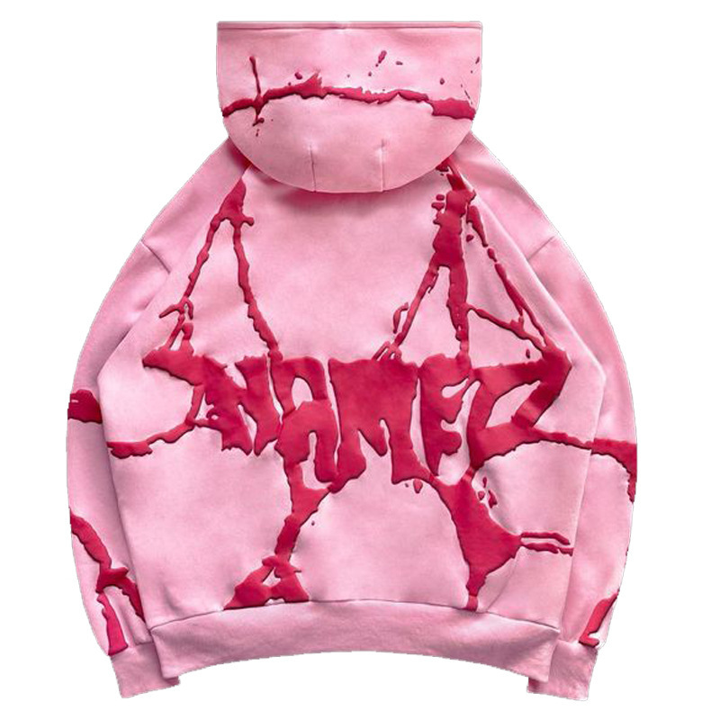 Sudadera con capucha de tres colores con estampado de espuma de terciopelo para mujer, conjunto de personalidad holgado de talla grande_voghion.com