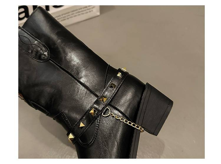 Retro-Western-Cowboystiefel im britischen Stil mit spitzen Absätzen für Damen im Herbst 2024, neue Ärmel, V-Ausschnitt, schlankmachender Blockabsatz, mittelhohe Stiefel_voghion.com