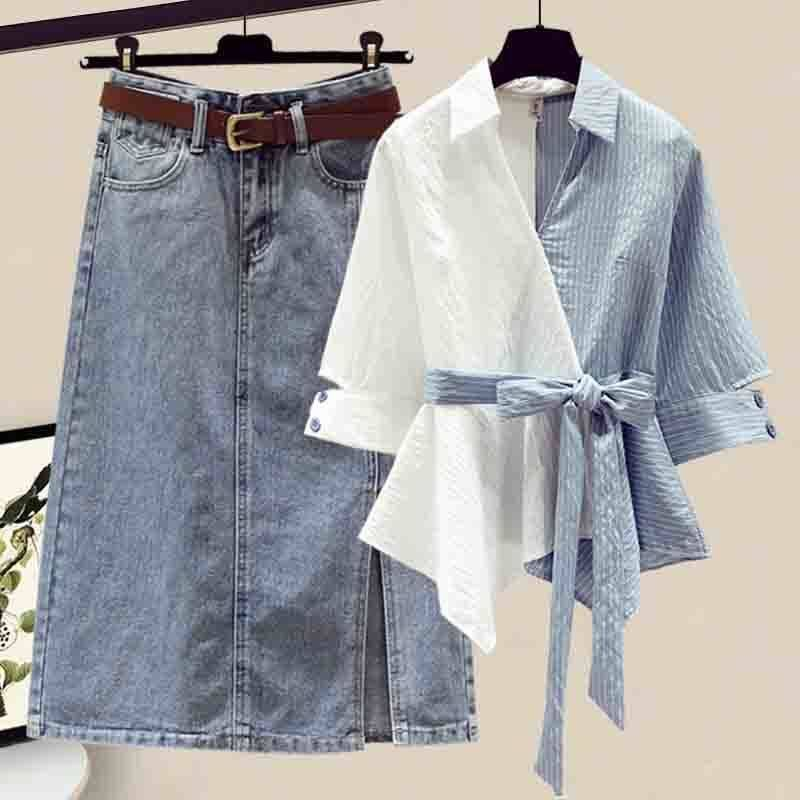 Damenbekleidung Weiße Damenbekleidung in Übergröße für dicke Mädchen Sommeranzüge für Damen kurzärmelige Hemden und Röcke zweiteilige Anzüge im Trend_voghion.com