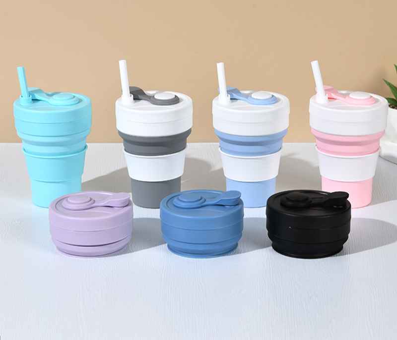 Faltbecher für Reisen im Freien, praktischer Strohhalm, faltbarer Wasserbecher aus Silikon_voghion.com