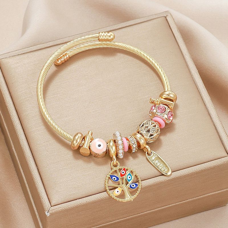 Bracciale aperto in acciaio inossidabile con occhio malvagio, per donna, fai da te, con personalità, per la famiglia e l'albero della vita_voghion.com