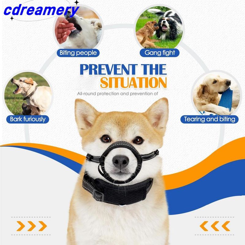Reflective Dog Mouth Cover, Adjustable Reflective Pet Mouth Cover, Portable Dog Mouth Cover, Black Dog Mouth Cover To Prevent Biting_voghion.com