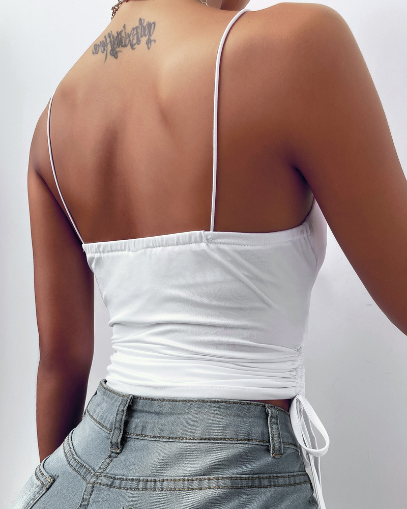 Gilet casual da donna con scollo a V profondo in tinta unita con coulisse attillata_voghion.com