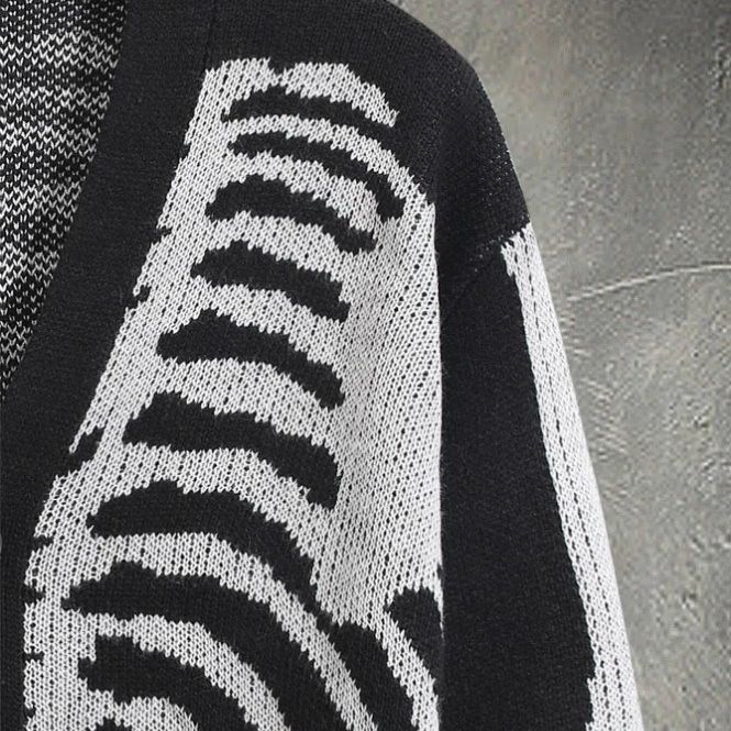 "Gothic Punk Oversized Button-Up Cardigan – Dark Streetwear Hoodie With Distressed Print"_voghion.com