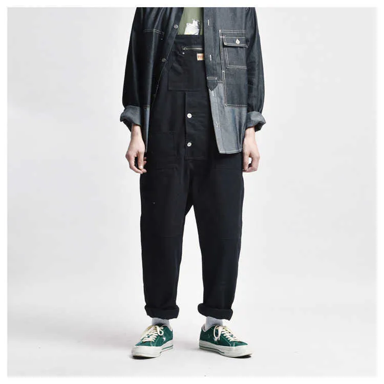 Men's Loose Multi Pockets Cargo Bib Overalls Working Clothing Jumpsuits Jeans Pants Black Military Green Brown T221102_voghion.com