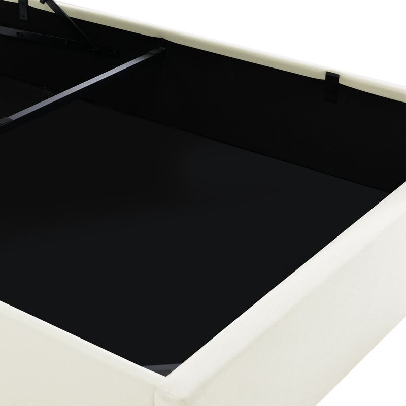 Lit queen size avec bande lumineuse LED, sommier à lattes et rangement, cadre de lit 140 x 200 cm, matelas inclus_voghion.com