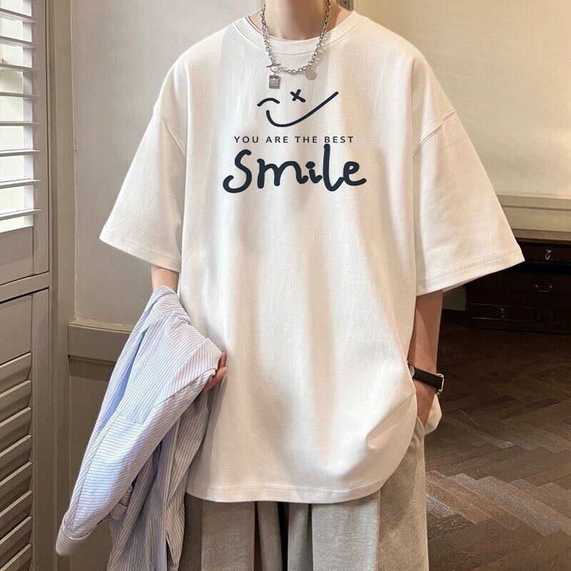 Unbeatable Quality Summer Trend Ins Printed Short T-shirt For Men, Loose Fitting Harajuku BF, Versatile Five Quarter Sleeve Couple Round_voghion.com