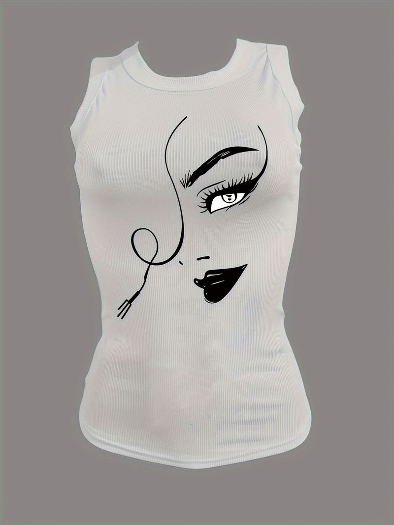 Abbigliamento da donna, gilet stampato alla moda con piccolo trogolo elastico alto da donna_voghion.com