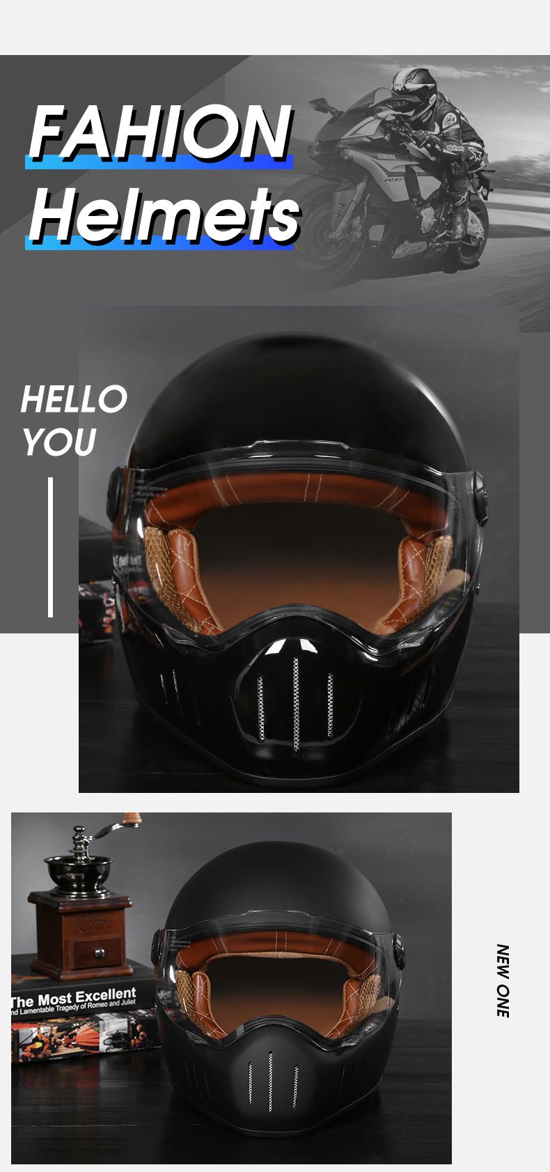 Herren Harley Retro Elektrofahrrad Cruise Knight Riding Überzogener Integralhelm_voghion.com