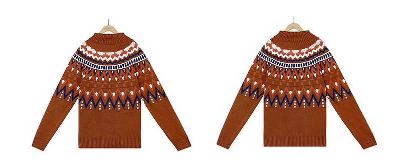 Women's vintage striped patchwork color sweater Halloween turtleneck sweater_voghion.com