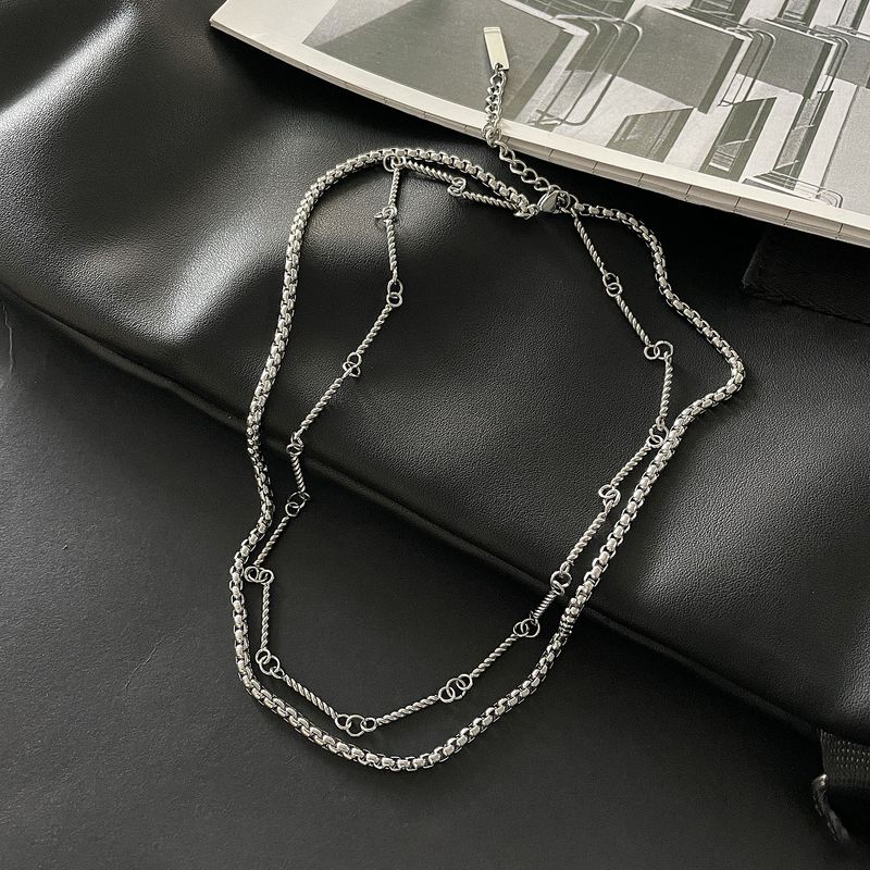 Collier double couche en acier titane pour hommes, design de niche rétro, collier de clavicule épissé en bambou, tendance_voghion.com
