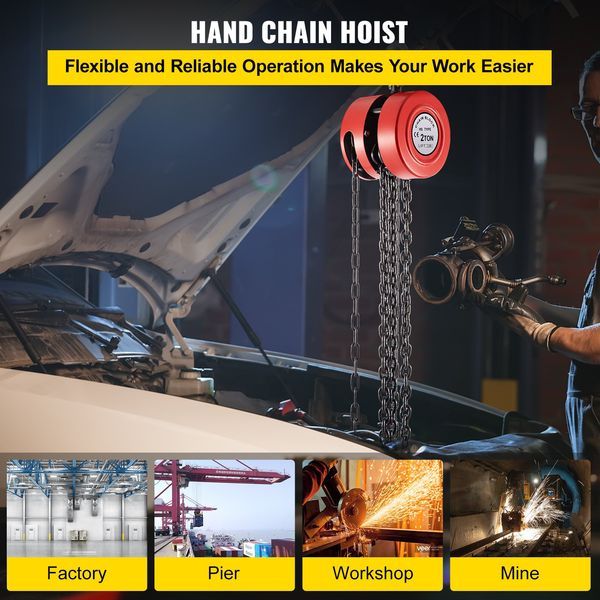 Hand Chain Hoist, 4400 Lbs /2 Ton Capacity Chain Block, 8ft/2.5m Lift Manual Hand Chain Block, Manual Hoist W/Industrial-Grade Steel Construction F_voghion.com