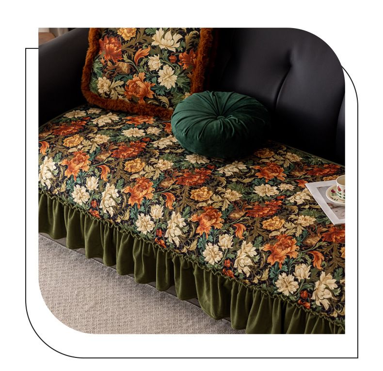 Maillard Style Sofa Cover – Floral Print Elastic Couch Protector (Polyester, Anti-Slip, Multiple Sizes)_voghion.com