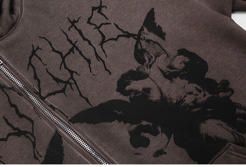 Felpa con cappuccio oversize unisex da uomo con tasche stampate, stile streetwear Y2K, fodera in pile spesso, felpa con cappuccio e cerniera per uomo e donna_voghion.com