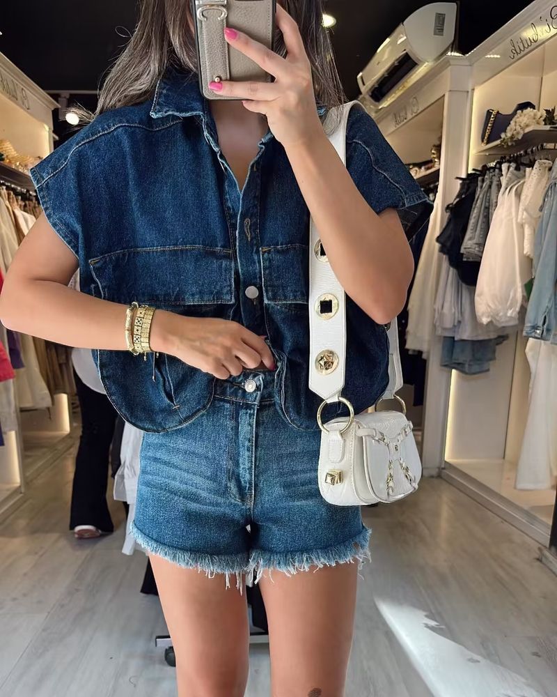 cardigan di alta qualità senza maniche con colletto polo e tasca grande tinta unita da donna A19846_voghion.com