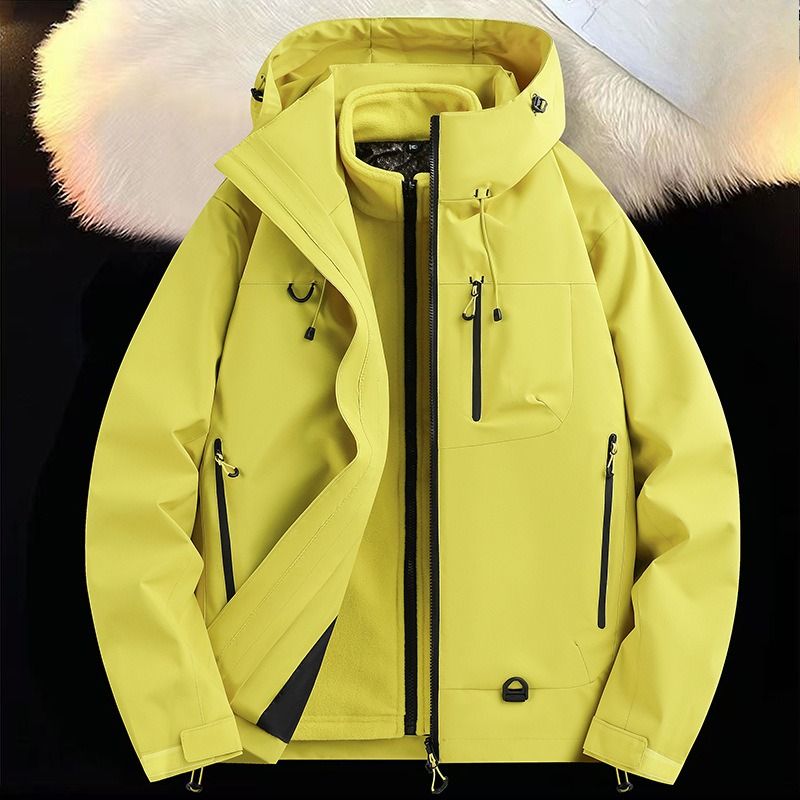 Veste d'extérieur trois-en-un populaire pour hommes et femmes, coupe-vent et chaude en velours pour le printemps, l'automne et l'hiver_voghion.com