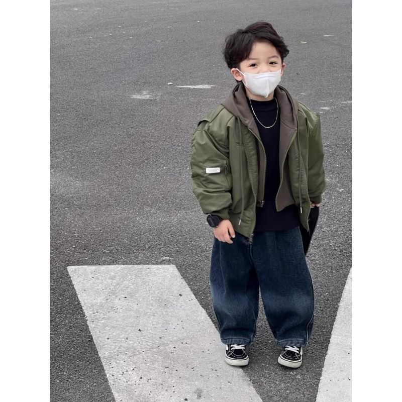 Giacca da baseball primaverile con cappuccio per bambini Mother & Kids - Elegante look bicolore a strati per bambini, leggera e comoda, perfetta per giocare all'aperto_voghion.com