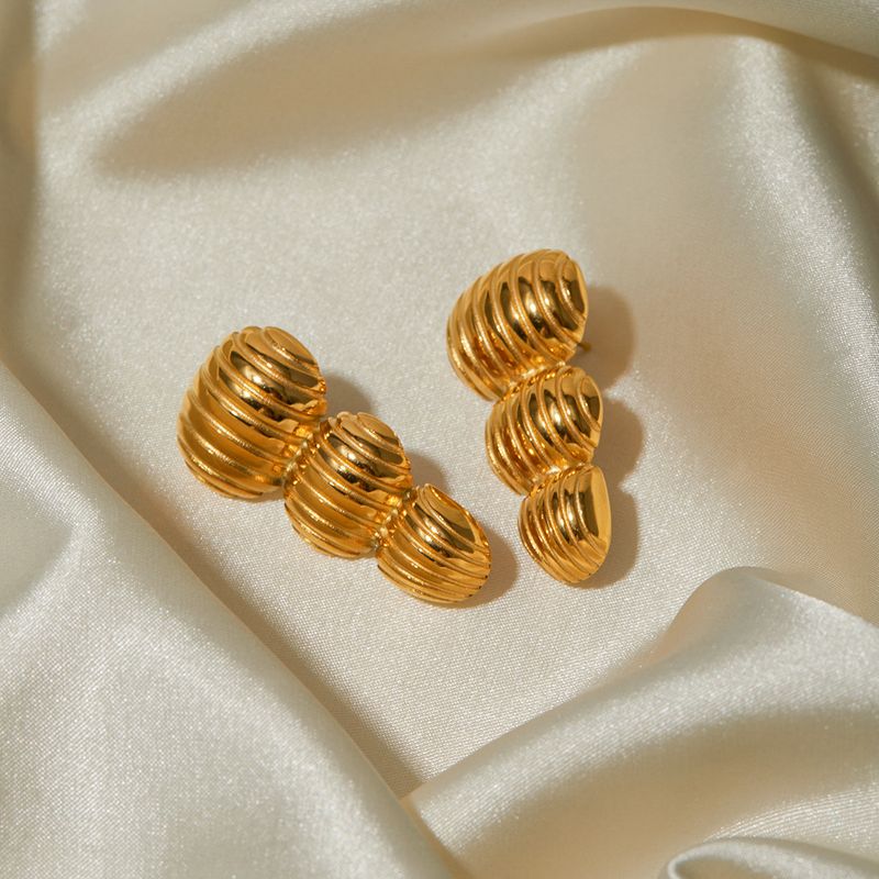 INS internet celebrity trend matching gold stainless steel peanut striped earrings with a design that does not fade as_voghion.com