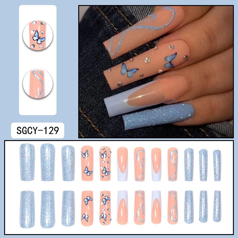 Langes Press-On-Nägel-Set – Aufklebbare Kunstnägel mit Ins-Style-Designs, Acrylnägel mit vollständiger Abdeckung für Frauen, DIY-Maniküre-Set in Salonqualität_voghion.com