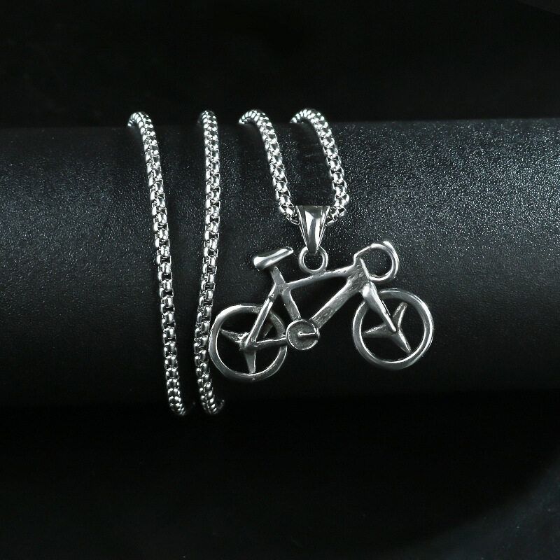 Fashion Trend Sier Color Bike Pendant Necklace for Men Trendy Rock Motorcycle Party Casual Jewelry Gift_voghion.com