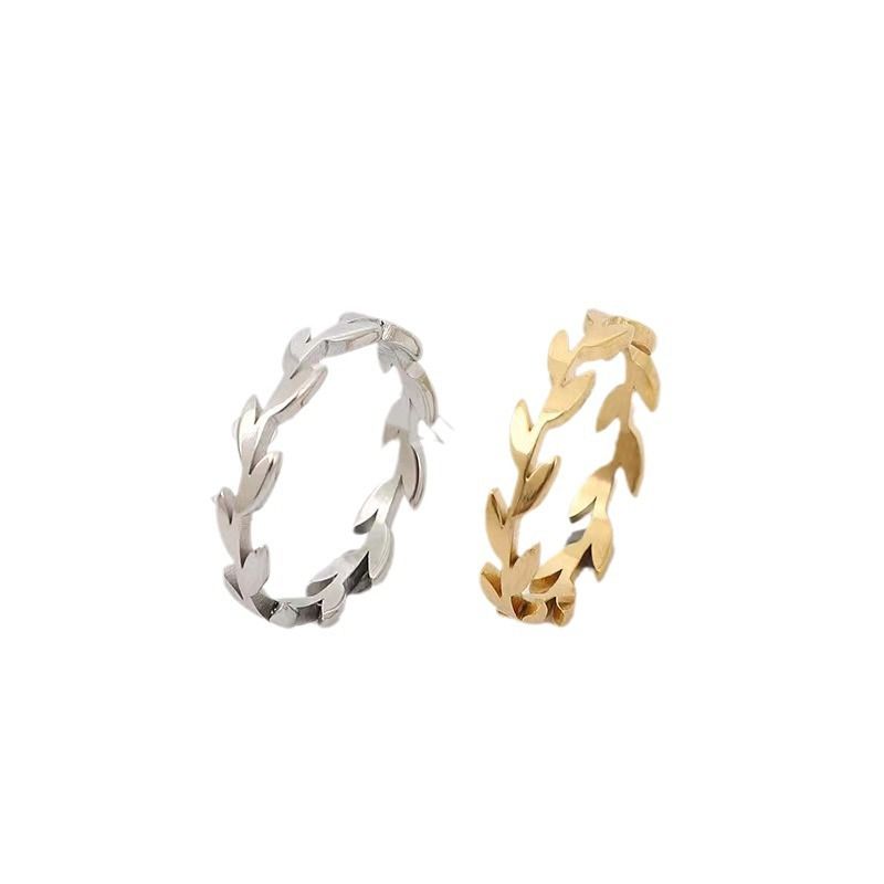 Nuovo stile coreano e giapponese, semplice spiga di grano a foglia fresca per donna, impilabile, personalità alla moda, acciaio al titanio_voghion.com