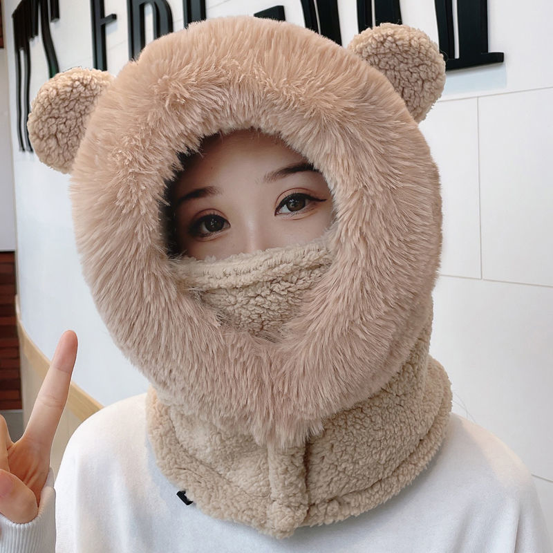 Designer trend unisex parent-child models thickened scarf one-piece hat winter neck warm windproof cold face shield hat ear protection hat_voghion.com