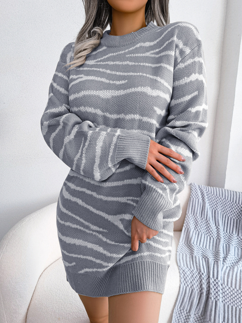 Pullover da donna maglione lavorato a maglia abiti in lana a maniche lunghe sciolto abito invernale in maglia sexy gonna con scollo a O abito avvolgente sui fianchi_voghion.com