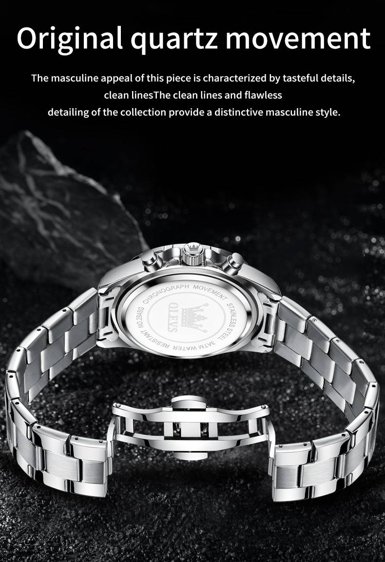 Montre à quartz pour homme classique multifonction pointeur lumineux étanche phase de lune date horloge montres-bracelets bracelet en acier_voghion.com