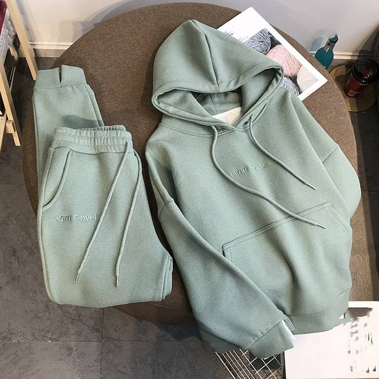 Dameklær Tykk fløyelsgenser med hette Damedress Bokstaver Sport Fritid Mote Vestlig stil Todelt dress_voghion.com