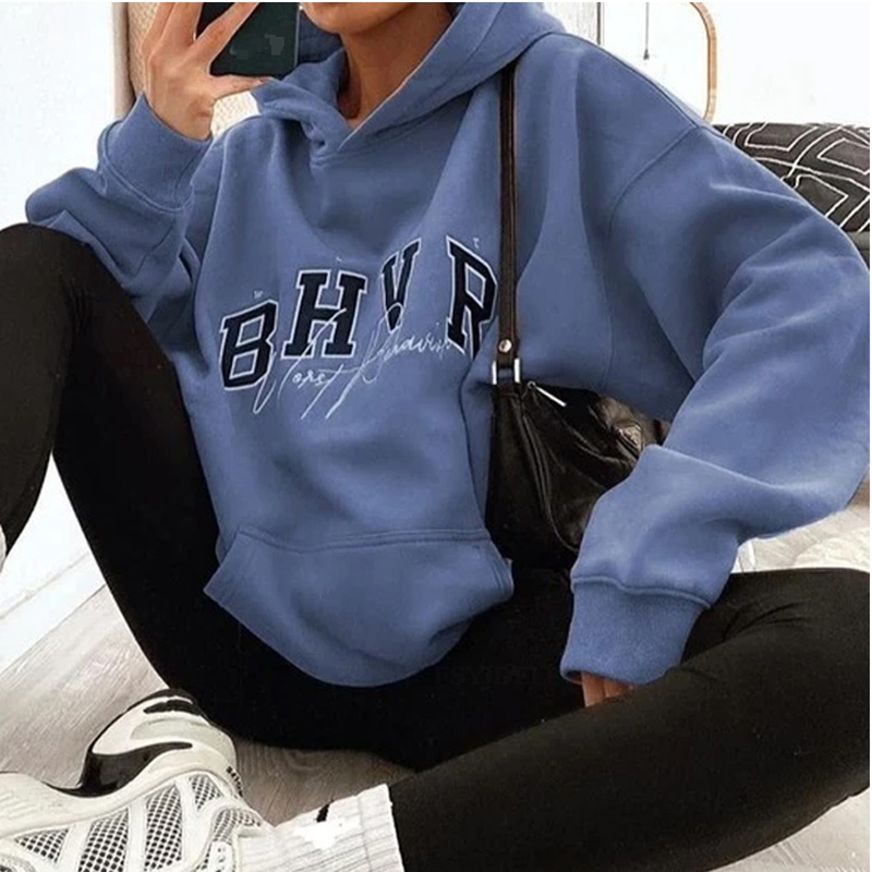 Women's Clothing Game Letter Printing Plus Fleece Warm Long Sleeve Hoodie_voghion.com