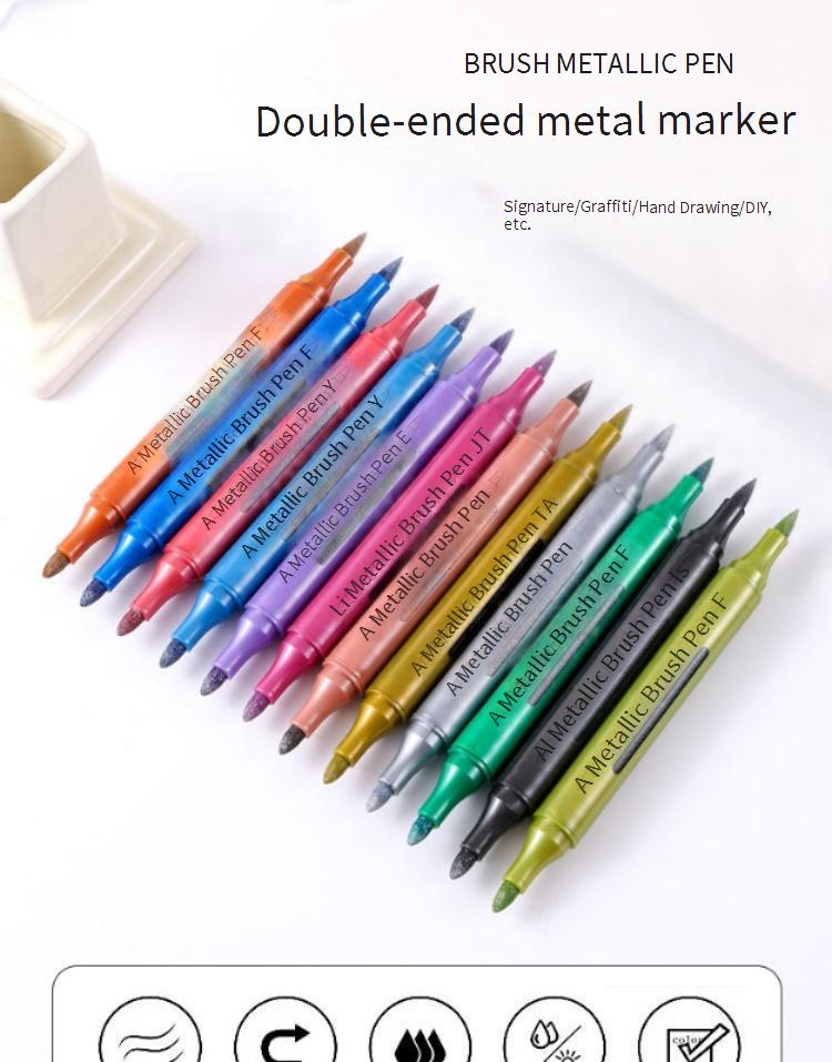 Metallic-Acryl-Farbmarker mit Doppelspitze – Wasserfeste Signatur- und DIY-Kunstmarker zum Zeichnen, Graffiti und Basteln_voghion.com