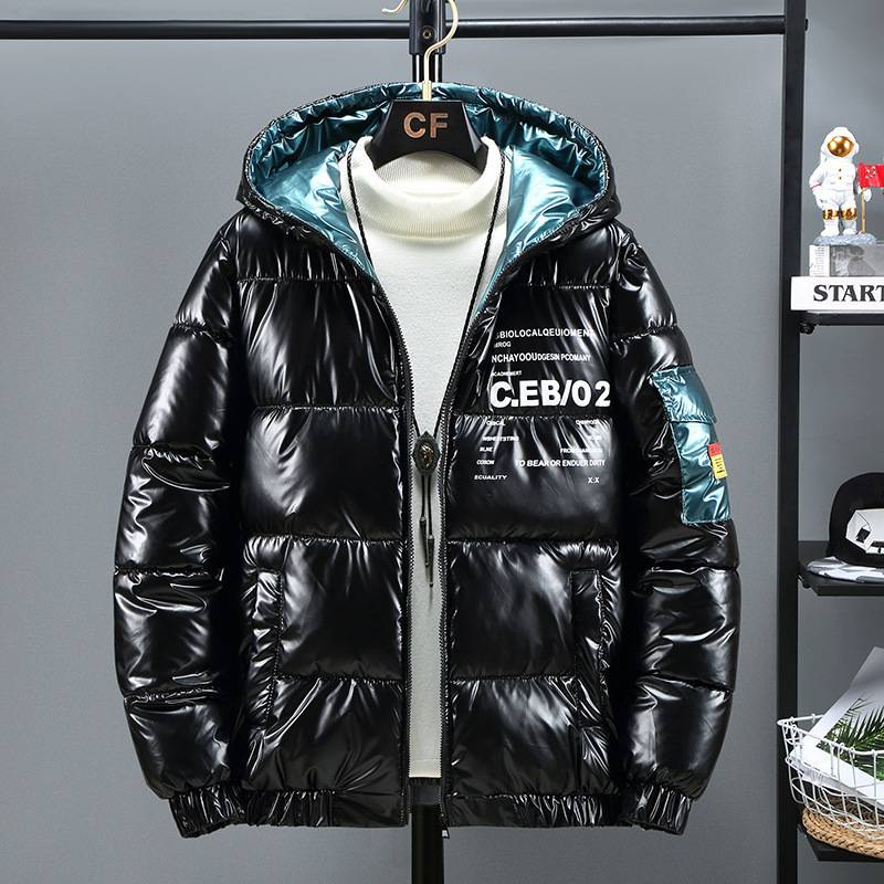Chaqueta de invierno para hombre, abrigo informal, cálido y grueso, parka con capucha a la moda, ropa para hombre, chaqueta brillante y resistente al viento._voghion.com