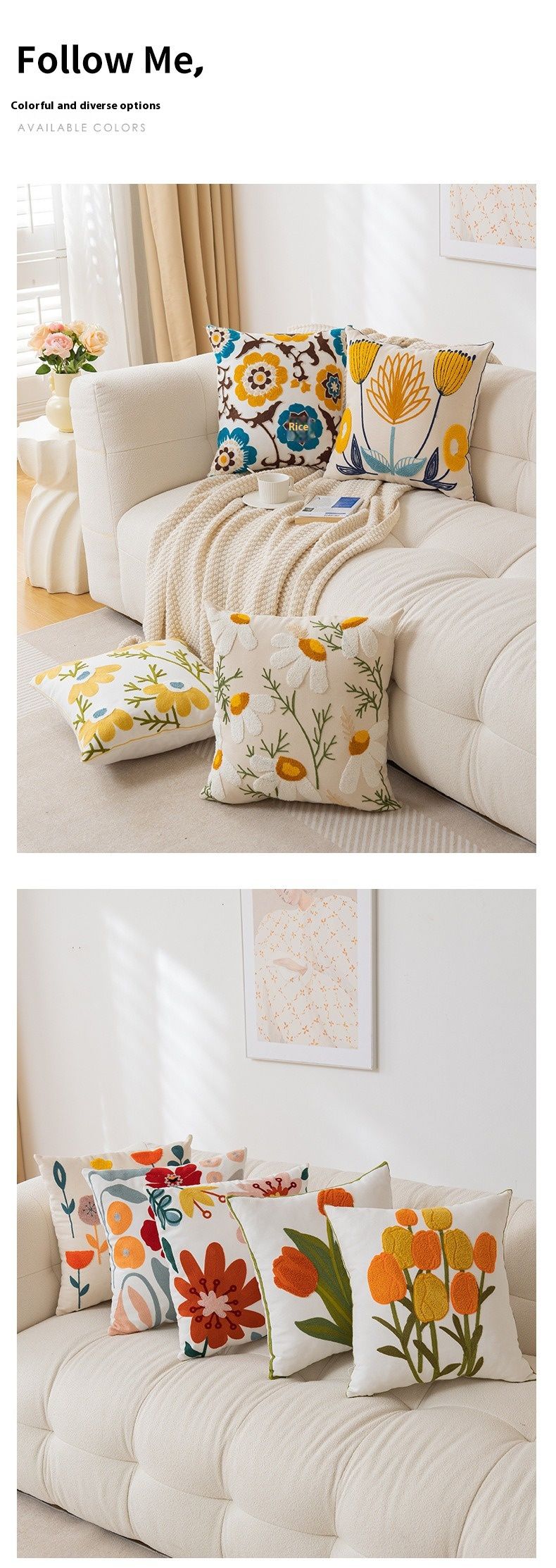Nowoczesny, minimalistyczny zestaw poszewek na poduszki – dekoracyjna poszewka na poduszkę w stylu boho z kwiatowym wzorem 45x45 cm do sofy i salonu_voghion.com