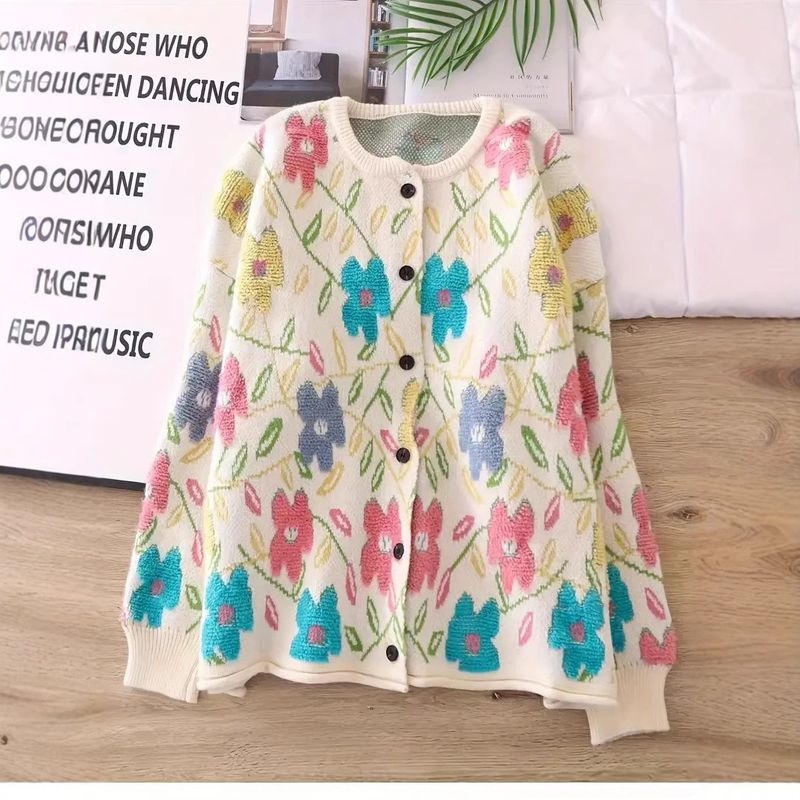 Soft & Cozy Oversized Knit Cardigan Women's Casual Long Sleeve Open Front Sweater With Floral Embroidery, Loose Fit Boho Chic Spring Fall Outerwear_voghion.com
