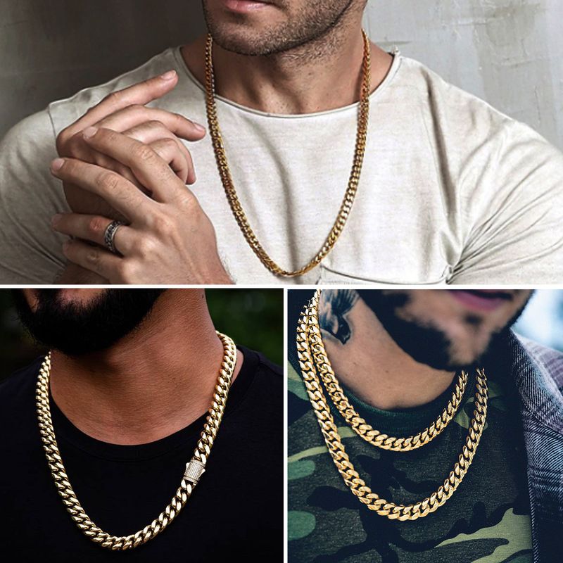 Collana cubana in oro con zirconi bianchi e micro intarsi, catena con crittografia, 6 mm e 14 mm._voghion.com
