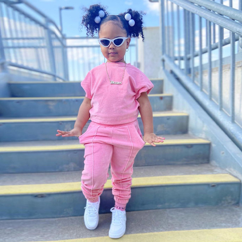 set di due pezzi felpa a maniche corte per abbigliamento per bambini vestito per ragazze di abbigliamento per bambini in stile INS_voghion.com