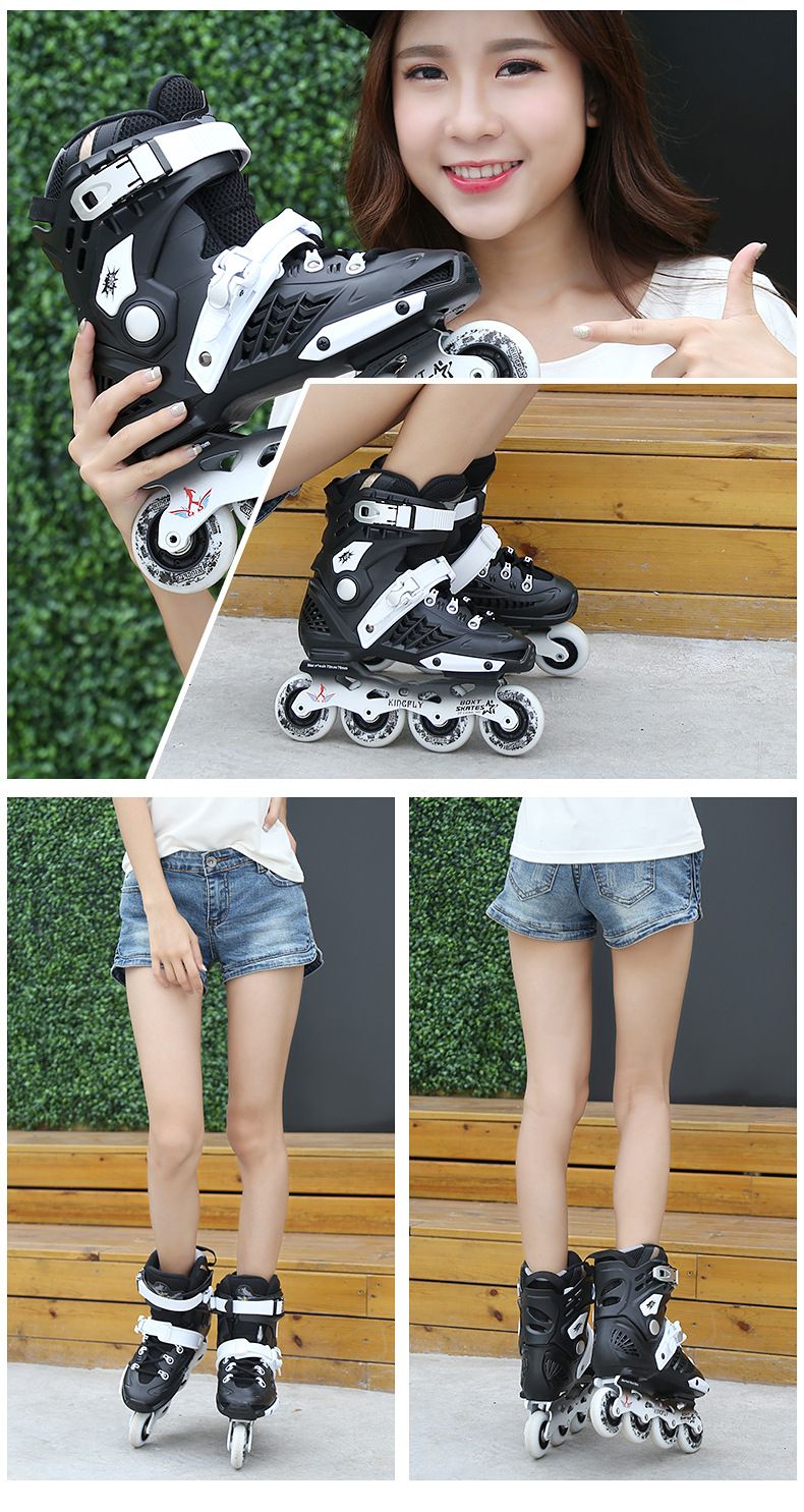 Scarpe da pattinaggio a rotelle piatte con fiori neri e oro, per adulti, da uomo e da donna, a fila singola, per principianti_voghion.com