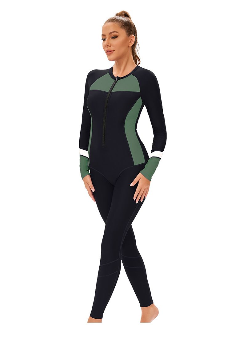 Women's Clothing Muslim New Color Matching Conservative Women's One Piece Swimsuit Long Sleeved Full Surround Sun Proof Tight Swimsuit_voghion.com
