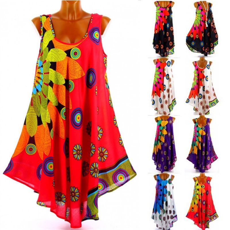 Abito estivo senza maniche Boho da donna, ampio, tunica, canotta, taglia grande_voghion.com