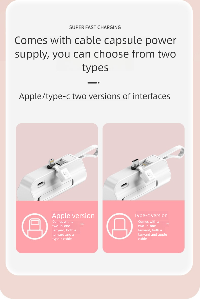 Mini 5000mAh Tasche Kapsel Bank Mit Gebaut-in Kabel Tragbare Geschenk Mobile Power KC Zertifizierung_voghion.com