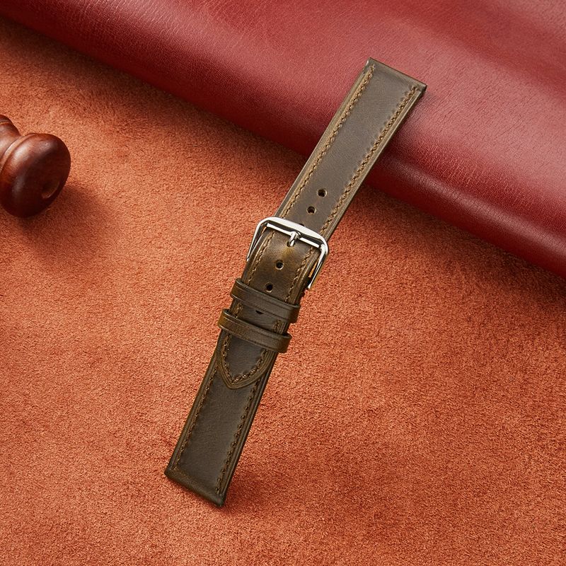 Vintage Italian Leather Watch Band - Genuine Oil Wax Leather, Ultra-Thin, Color-Changing Strap For 18/19/20/21/22mm Watches, Retro & Elegant Style_voghion.com