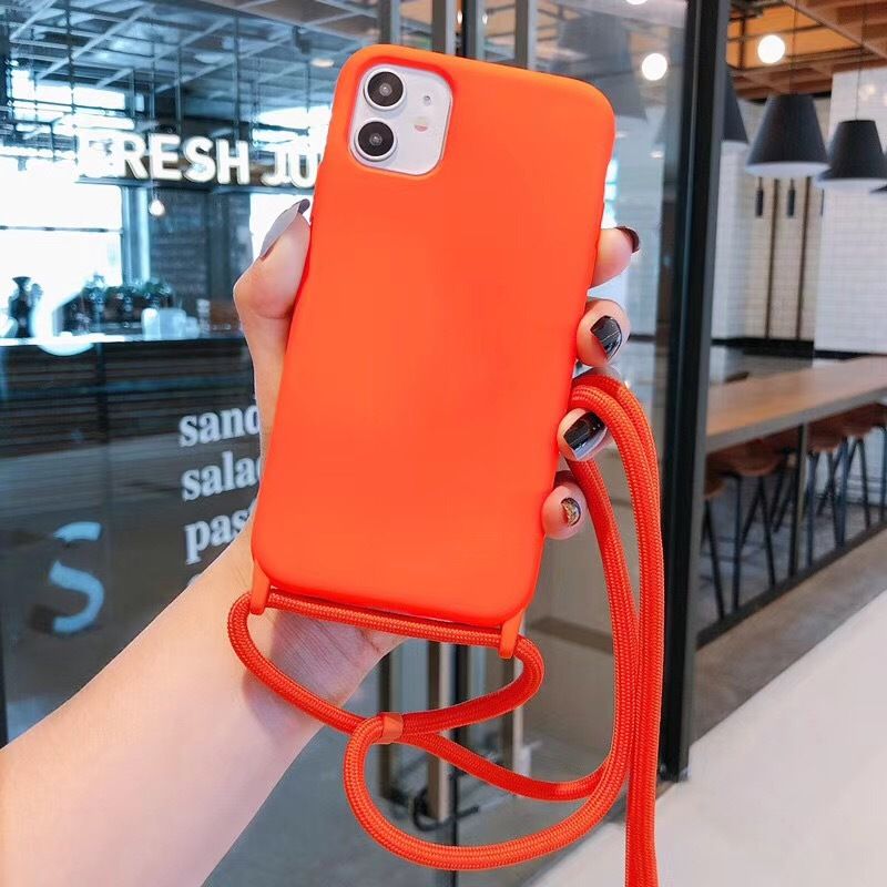 Ins Korean Liquid Silicone Crossbody Strap Suitable For IPhone 16 Phone 15Promax All Inclusive Soft Case 14_voghion.com