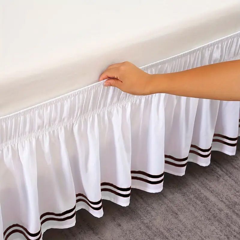 Gonna da letto elasticizzata aderente - Volant antipolvere tinta unita e a righe (tessuto antipiega con tasche profonde per letto matrimoniale/king size, facile da installare)_voghion.com