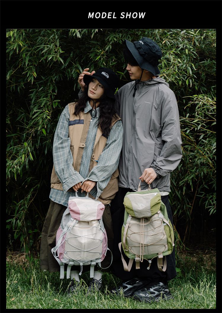 Spring Outing Lightweight Outdoor Sports Color-Block Hiking Trekking Travel Backpack Women Drawstring Large Capacity_voghion.com